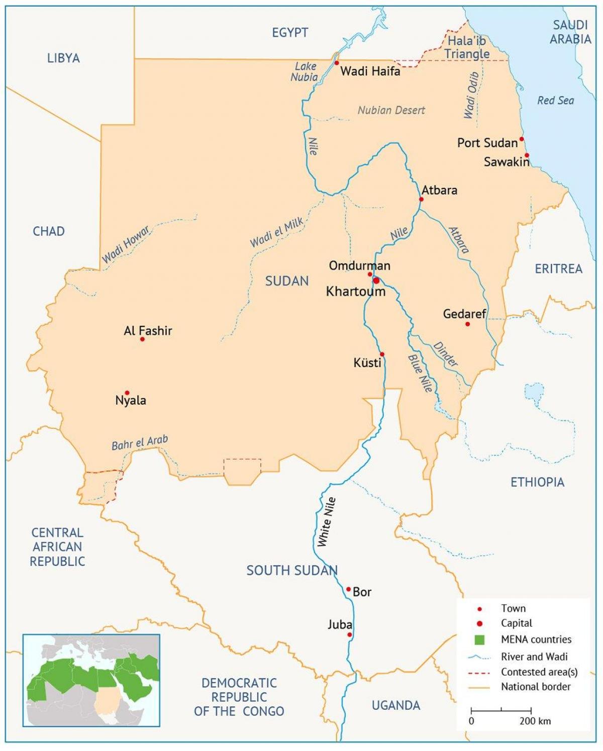 Sudan nehir haritası 